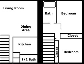 2 Beds, 1.5 Baths Model floor plan